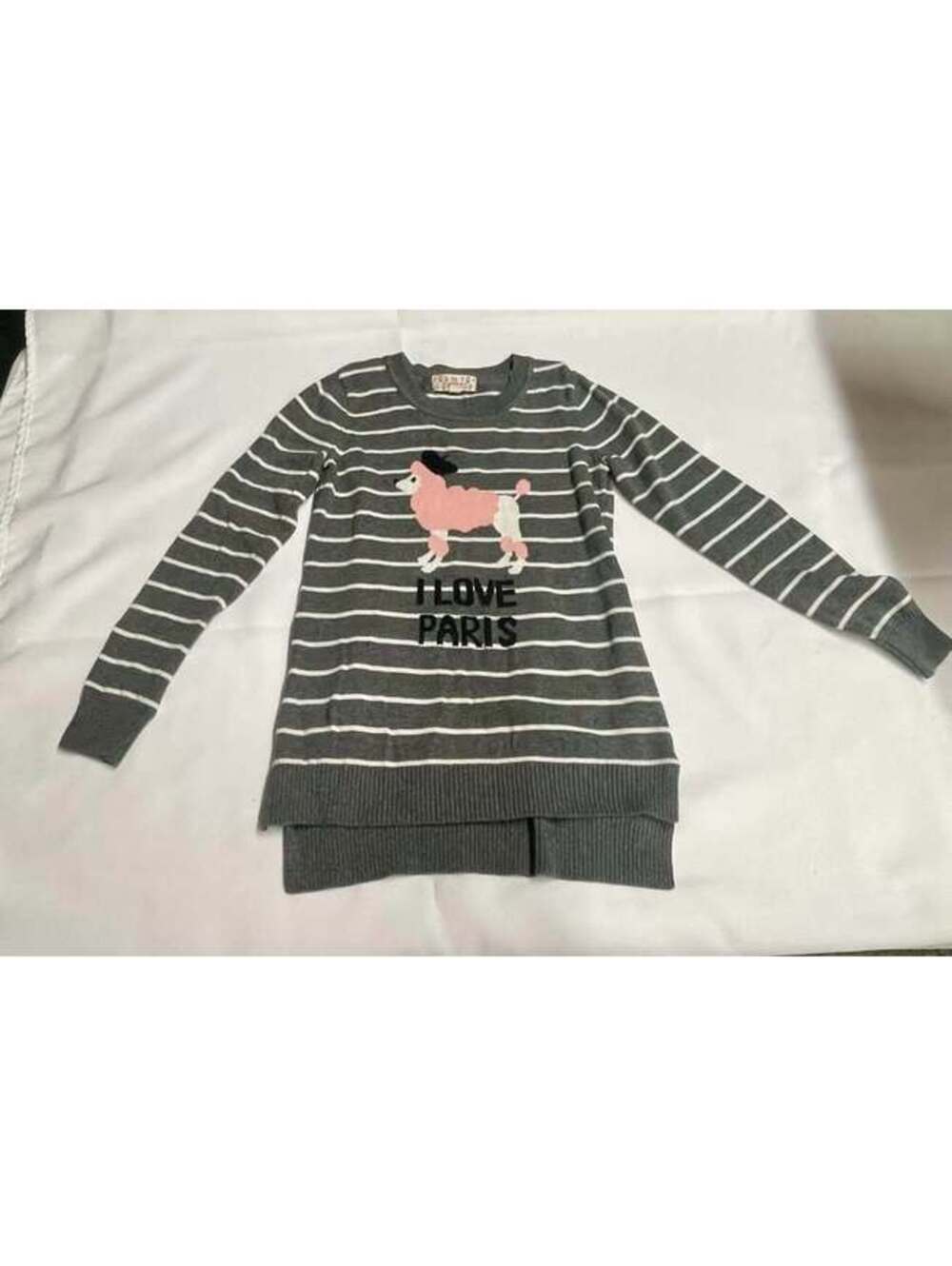 Pink Republic Girls Sweater Size 10-12 I Love Paris Poodle Stripedv